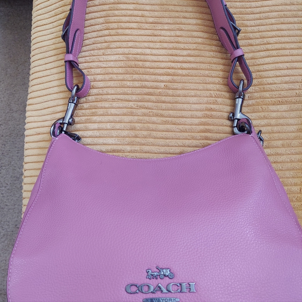 Coach Jess Hobo Rose Pink Pebbled Leather Shoulder Bag W/Gun Metal Hardware - Picture 11 of 16